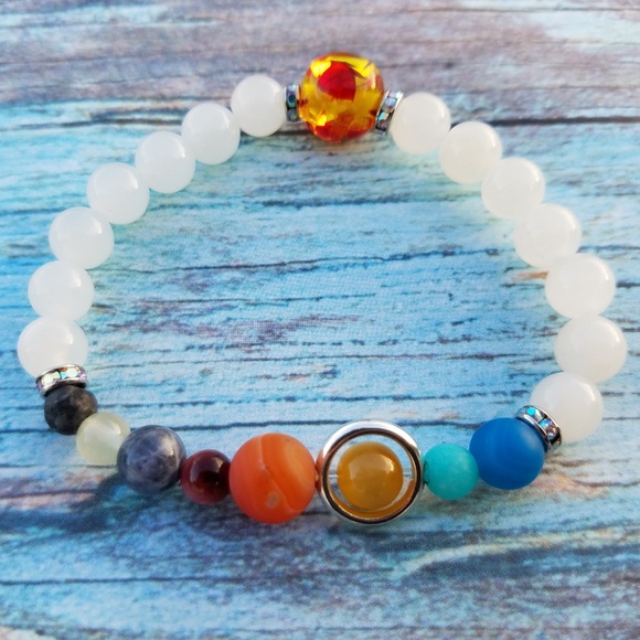 Handmade Solar System Beaded Stretch Bracelet - Picture 2 of 4